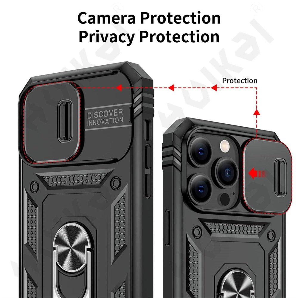 Screen Protector And Kickstand Heavy Duty Protection Shockproof Case for iPhone Slide Camera Case For iPhone 14 Pro Max 14 Plus 13 Pro 12 Build in 360 Degree Rotate Kickstand iPhone Cases Stevvex
