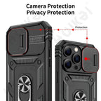 Screen Protector And Kickstand Heavy Duty Protection Shockproof Case for iPhone Slide Camera Case For iPhone 14 Pro Max 14 Plus 13 Pro 12 Build in 360 Degree Rotate Kickstand iPhone Cases Stevvex