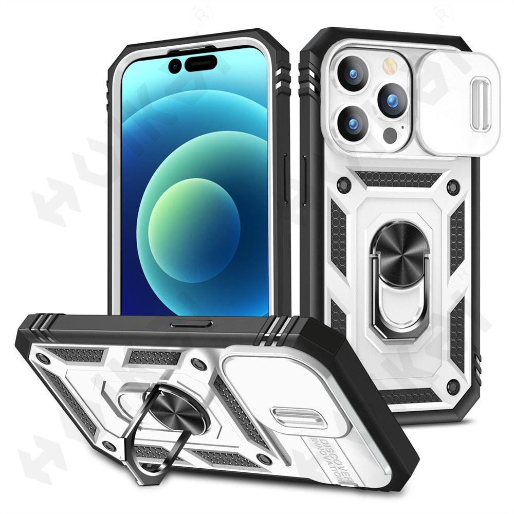 Screen Protector And Kickstand Heavy Duty Protection Shockproof Case for iPhone Slide Camera Case For iPhone 14 Pro Max 14 Plus 13 Pro 12 Build in 360 Degree Rotate Kickstand iPhone Cases Stevvex