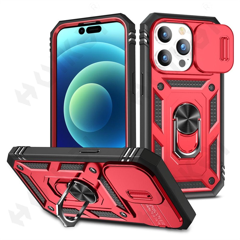 Screen Protector And Kickstand Heavy Duty Protection Shockproof Case for iPhone Slide Camera Case For iPhone 14 Pro Max 14 Plus 13 Pro 12 Build in 360 Degree Rotate Kickstand iPhone Cases Stevvex