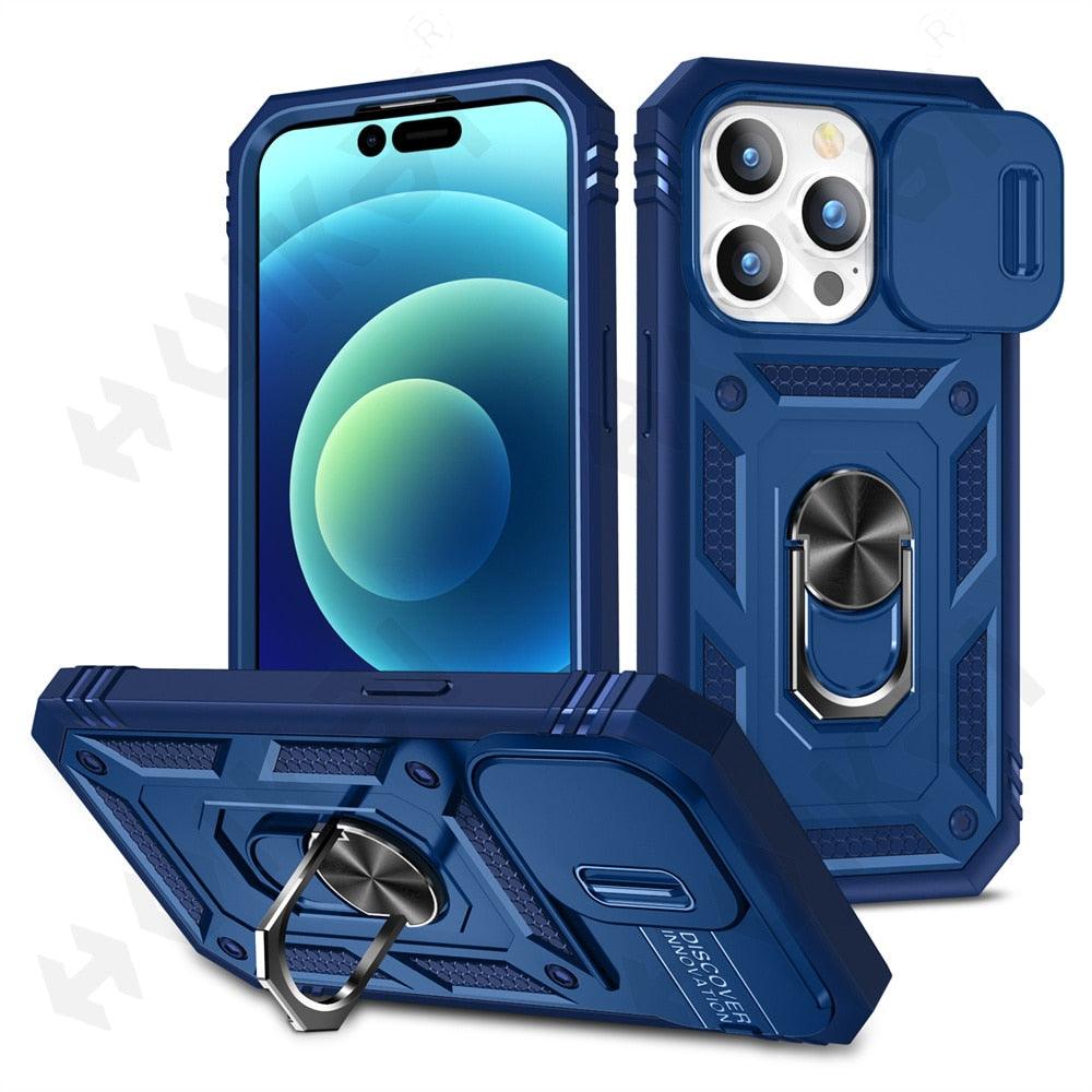 Screen Protector And Kickstand Heavy Duty Protection Shockproof Case for iPhone Slide Camera Case For iPhone 14 Pro Max 14 Plus 13 Pro 12 Build in 360 Degree Rotate Kickstand iPhone Cases Stevvex