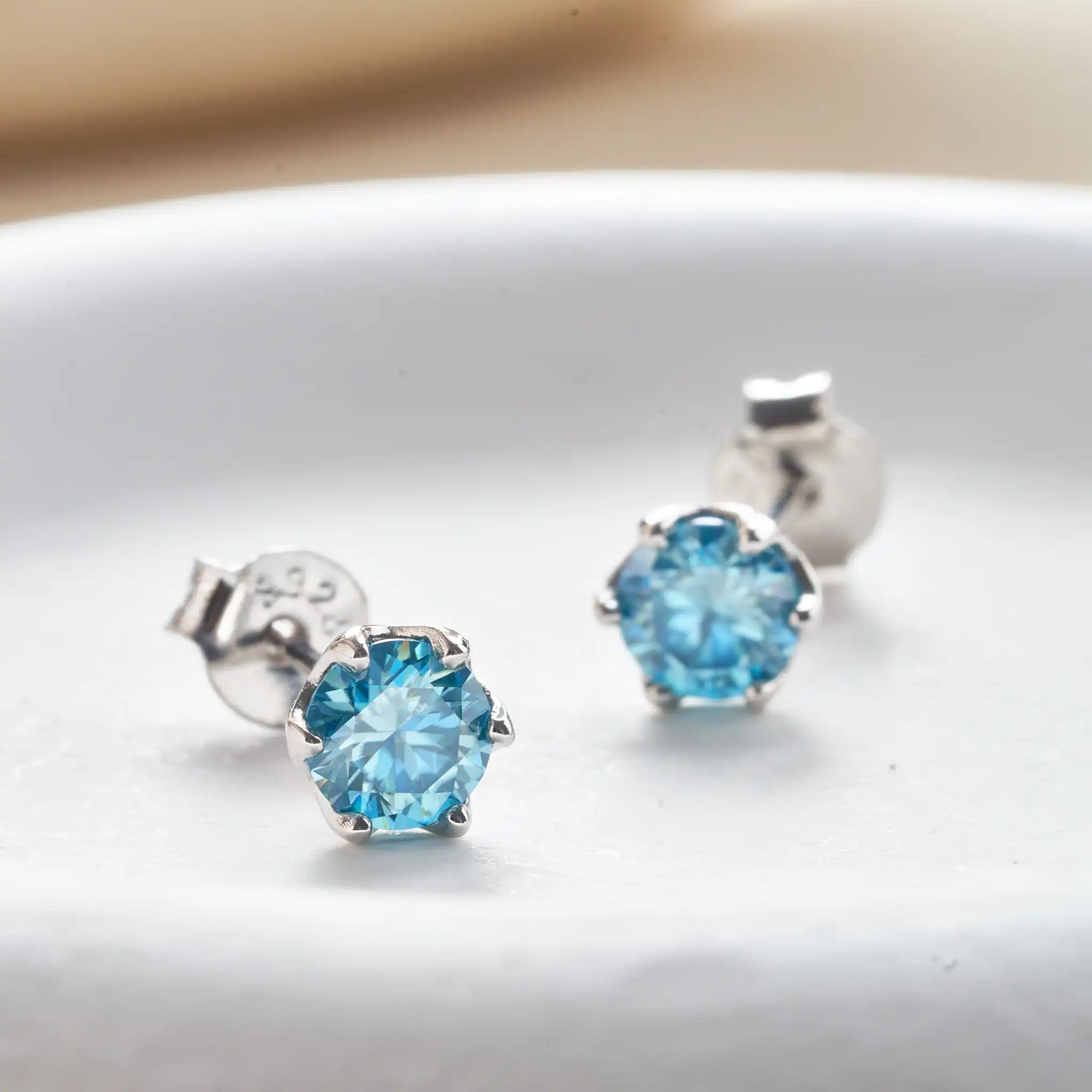 Sea Blue Moissanite Stud Earrings 0.5-2.0 Ct 925 Sterling Silver Wedding BandsCo Straps