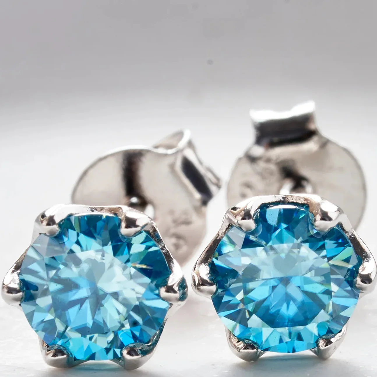 Sea Blue Moissanite Stud Earrings 0.5-2.0 Ct 925 Sterling Silver Wedding BandsCo Straps