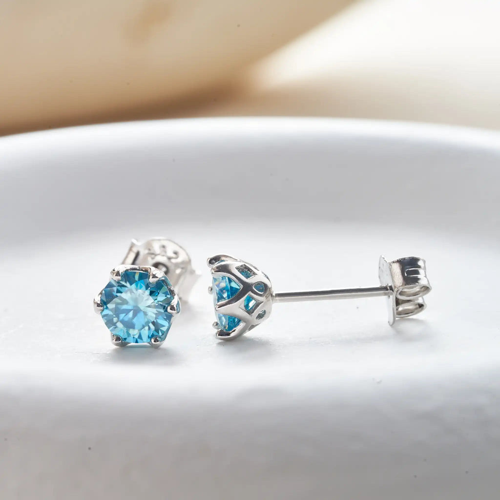 Sea Blue Moissanite Stud Earrings 0.5-2.0 Ct 925 Sterling Silver Wedding BandsCo Straps