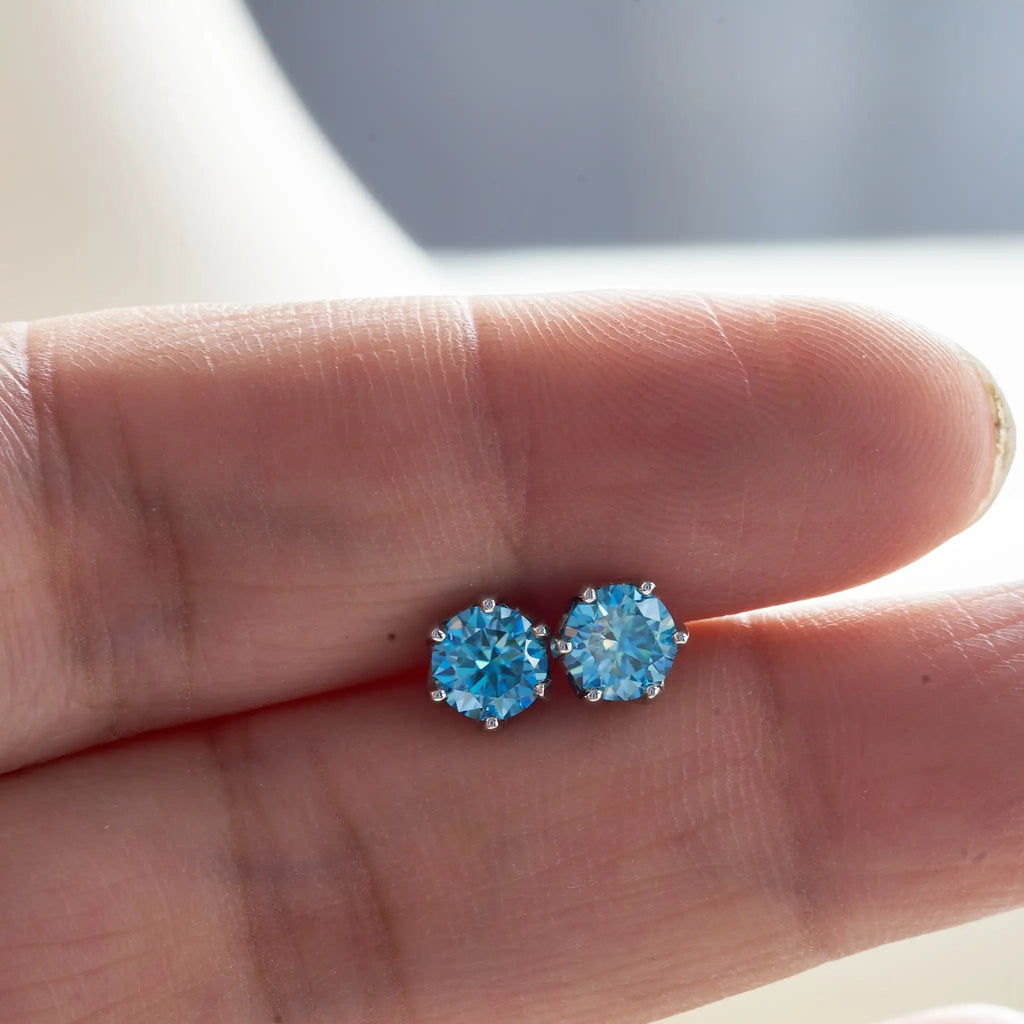 Sea Blue Moissanite Stud Earrings 0.5-2.0 Ct 925 Sterling Silver Wedding BandsCo Straps