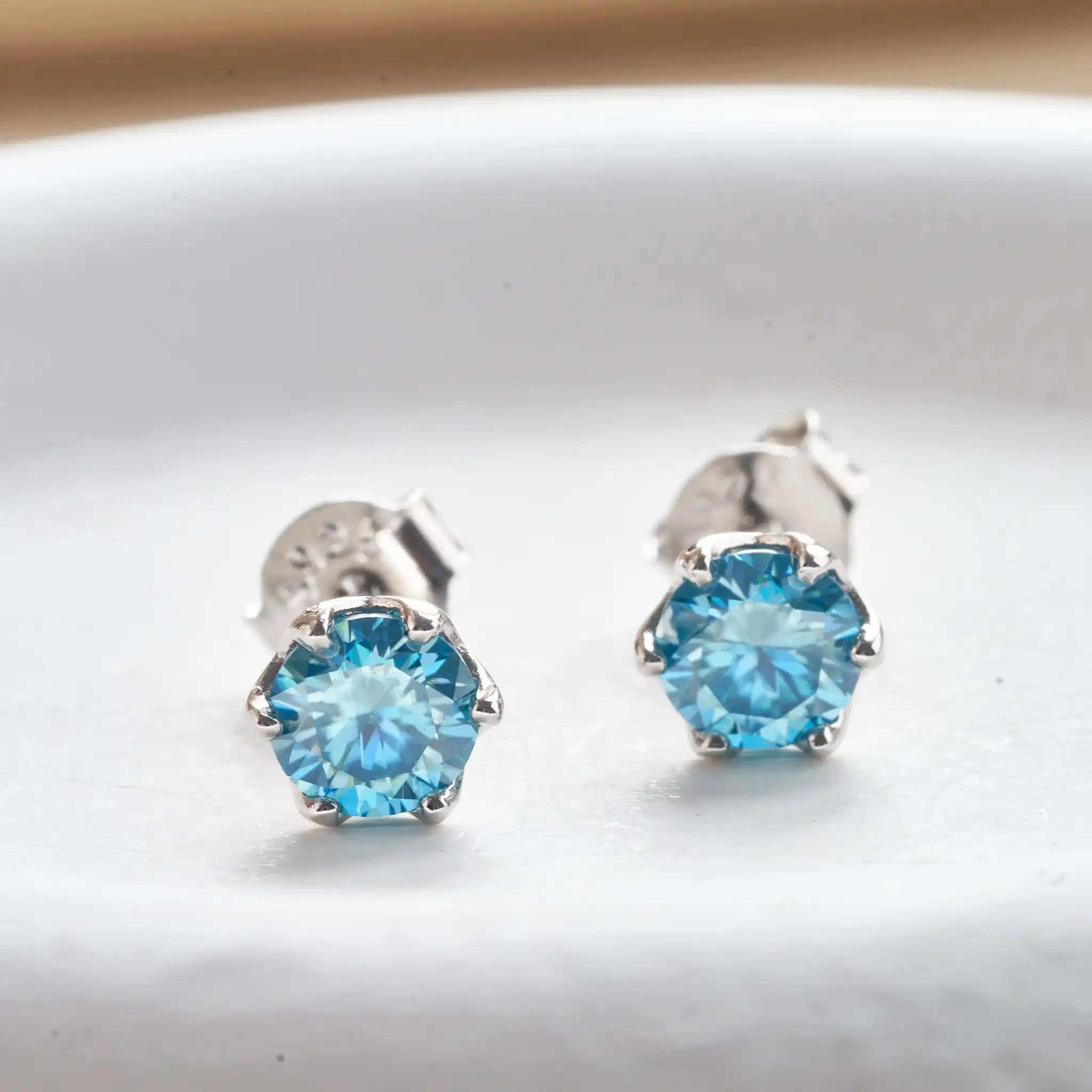 Sea Blue Moissanite Stud Earrings 0.5-2.0 Ct 925 Sterling Silver Wedding BandsCo Straps