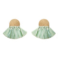 Sea Green Raffia Fan Earrings Lightweight Boho Brass Dangle Summer Jewelry BandsCo Straps