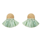 Sea Green Raffia Fan Earrings Lightweight Boho Brass Dangle Summer Jewelry BandsCo Straps