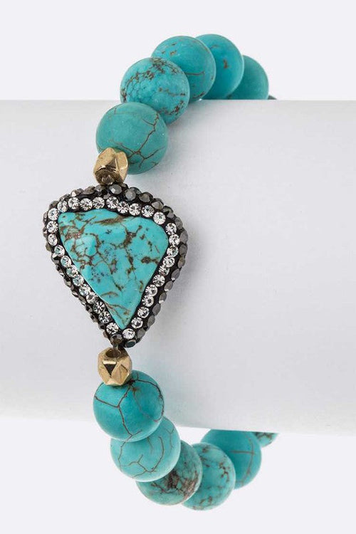 Sea Turquoise Stretch Bracelet With Crystal Accent Beads