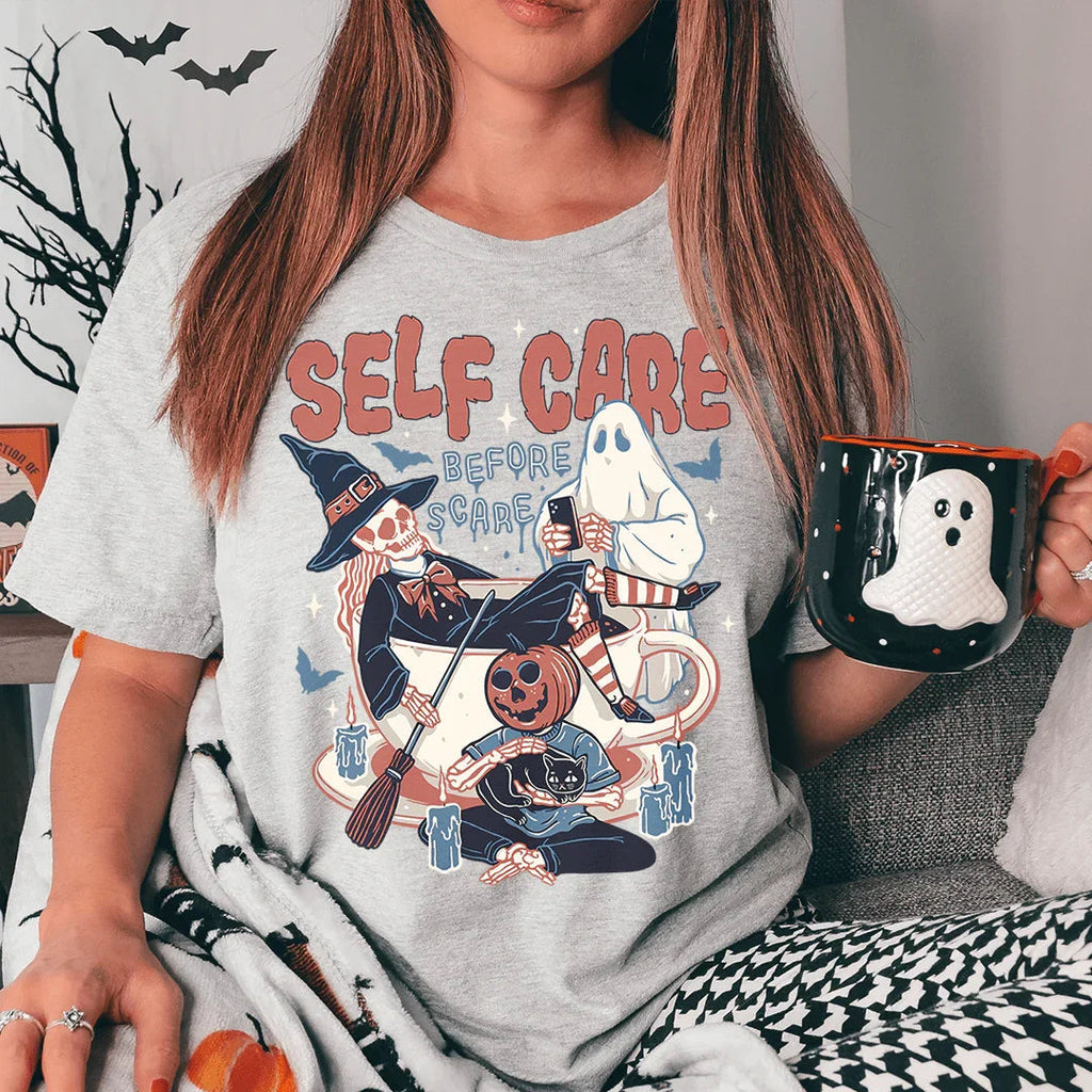 Self Care Before Scare Tee Peachy Sunday