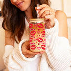 Self Love Club 20oz Glass Tumbler With Bamboo Lid Red Heart Gold Accents BandsCo Straps