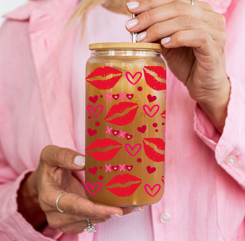 Self Love Club 20oz Glass Tumbler With Bamboo Lid Red Heart Gold Accents BandsCo Straps