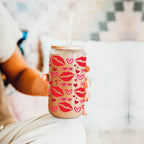 Self Love Club 20oz Glass Tumbler With Bamboo Lid Red Heart Gold Accents BandsCo Straps