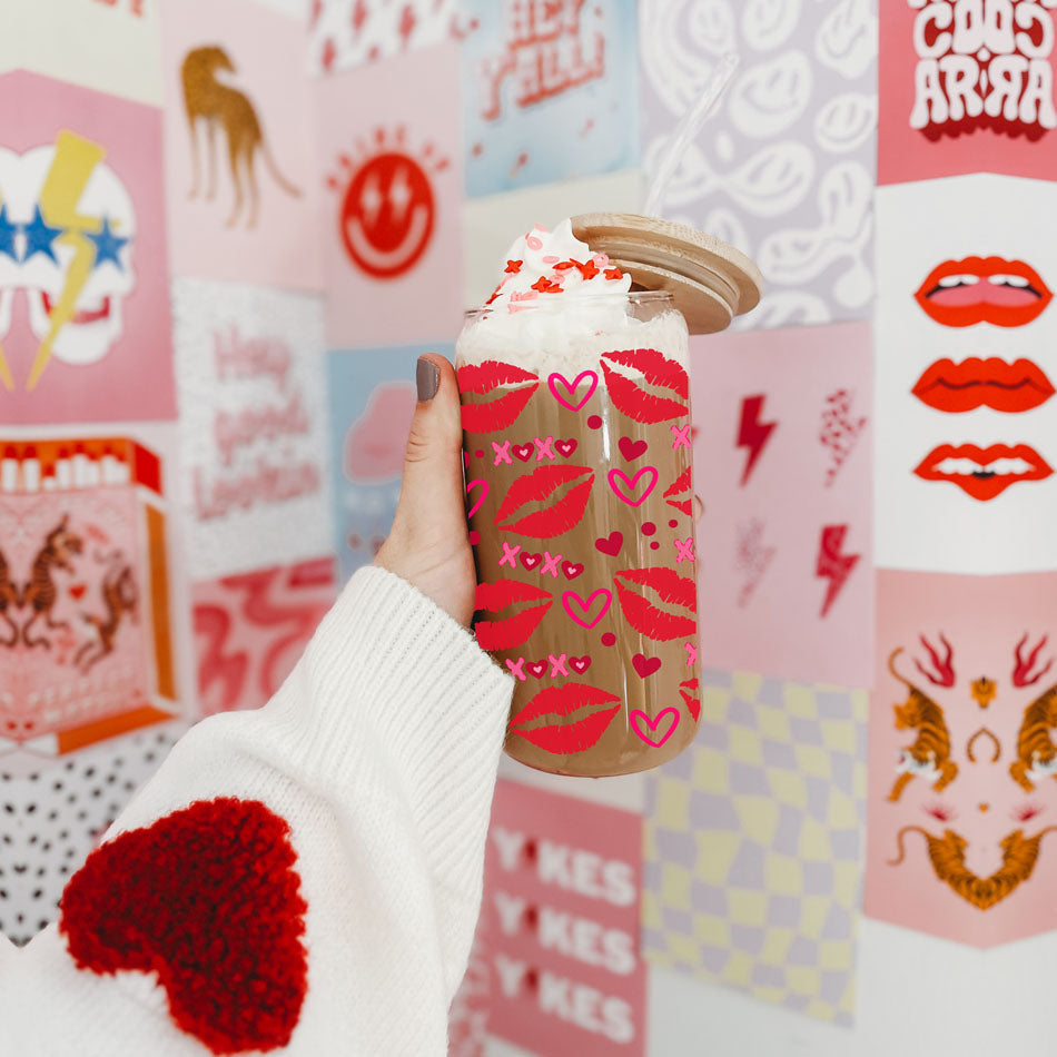 Self Love Club 20oz Glass Tumbler With Bamboo Lid Red Heart Gold Accents BandsCo Straps