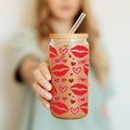 Self Love Club 20oz Glass Tumbler With Bamboo Lid Red Heart Gold Accents BandsCo Straps