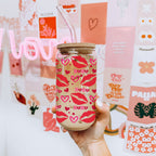 Self Love Club 20oz Glass Tumbler With Bamboo Lid Red Heart Gold Accents BandsCo Straps