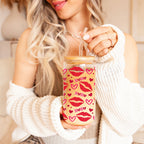 Self Love Club 20oz Glass Tumbler With Bamboo Lid Red Heart Gold Accents BandsCo Straps