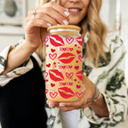 Self Love Club 20oz Glass Tumbler With Bamboo Lid Red Heart Gold Accents BandsCo Straps