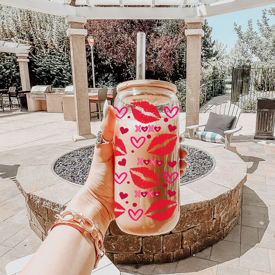 Self Love Club 20oz Glass Tumbler With Bamboo Lid Red Heart Gold Accents BandsCo Straps