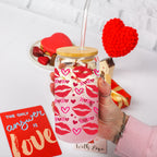 Self Love Club 20oz Glass Tumbler With Bamboo Lid Red Heart Gold Accents BandsCo Straps