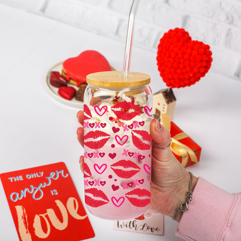Self Love Club 20oz Glass Tumbler With Bamboo Lid Red Heart Gold Accents BandsCo Straps