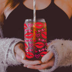 Self Love Club 20oz Glass Tumbler With Bamboo Lid Red Heart Gold Accents BandsCo Straps