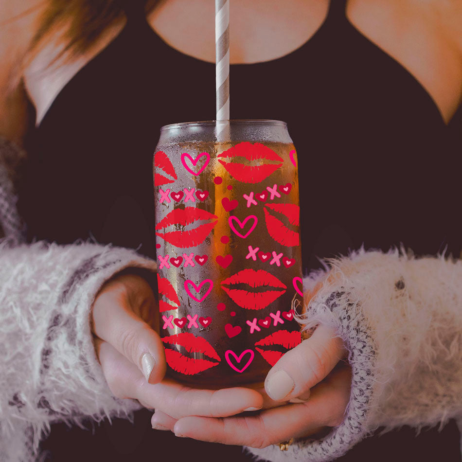 Self Love Club 20oz Glass Tumbler With Bamboo Lid Red Heart Gold Accents BandsCo Straps