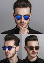 Semi Rimless Frame Driving Sunglasses Men Black Business Design Sun Glasses Stylish Cool Polarized Sunglasses For Men  Retro Frame New Driving Sunglasses Outdoor Round Shaped Elegant Shades  Comfortable Eyewear Stevvex