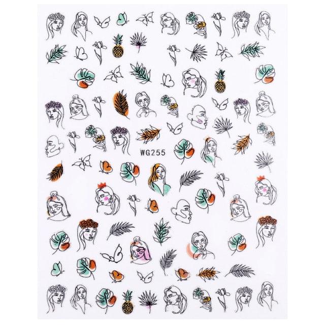 Sexy Lady Pattern 3D Nail Stickers Character Image Decals Slider Valentine Black White Nail Art Decoration Strip Line Nail Decal Self-Adhesive 3D Wave Design Decoration for Women Girls Art Stickers Decal Decoration Metallic Curve Strip Line Nail Stevvex