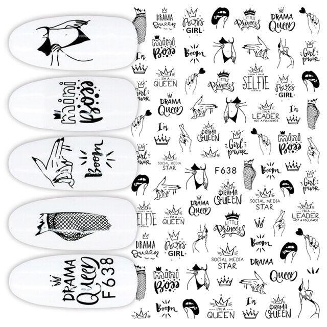 Sexy Lady Pattern 3D Nail Stickers Character Image Decals Slider Valentine Black White Nail Art Decoration Strip Line Nail Decal Self-Adhesive 3D Wave Design Decoration for Women Girls Art Stickers Decal Decoration Metallic Curve Strip Line Nail Stevvex
