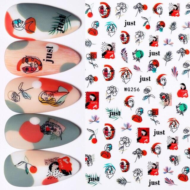 Sexy Lady Pattern 3D Nail Stickers Character Image Decals Slider Valentine Black White Nail Art Decoration Strip Line Nail Decal Self-Adhesive 3D Wave Design Decoration for Women Girls Art Stickers Decal Decoration Metallic Curve Strip Line Nail Stevvex