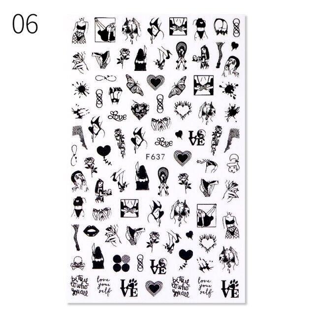 Sexy Lady Pattern 3D Nail Stickers Character Image Decals Slider Valentine Black White Nail Art Decoration Strip Line Nail Decal Self-Adhesive 3D Wave Design Decoration for Women Girls Art Stickers Decal Decoration Metallic Curve Strip Line Nail Stevvex