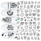 Sexy Lady Pattern 3D Nail Stickers Character Image Decals Slider Valentine Black White Nail Art Decoration Strip Line Nail Decal Self-Adhesive 3D Wave Design Decoration for Women Girls Art Stickers Decal Decoration Metallic Curve Strip Line Nail Stevvex