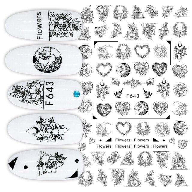 Sexy Lady Pattern 3D Nail Stickers Character Image Decals Slider Valentine Black White Nail Art Decoration Strip Line Nail Decal Self-Adhesive 3D Wave Design Decoration for Women Girls Art Stickers Decal Decoration Metallic Curve Strip Line Nail Stevvex