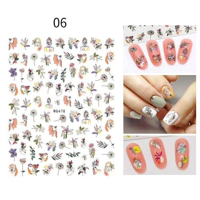 Sexy Lady Pattern 3D Nail Stickers Character Image Decals Slider Valentine Black White Nail Art Decoration Strip Line Nail Decal Self-Adhesive 3D Wave Design Decoration for Women Girls Art Stickers Decal Decoration Metallic Curve Strip Line Nail Stevvex