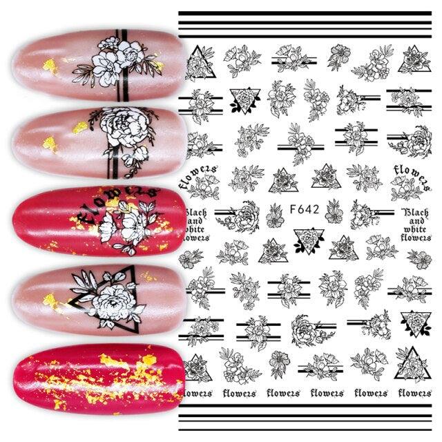 Sexy Lady Pattern 3D Nail Stickers Character Image Decals Slider Valentine Black White Nail Art Decoration Strip Line Nail Decal Self-Adhesive 3D Wave Design Decoration for Women Girls Art Stickers Decal Decoration Metallic Curve Strip Line Nail Stevvex