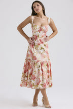 Sweet and spicy wind suspender solid color A pendulum floral dress women