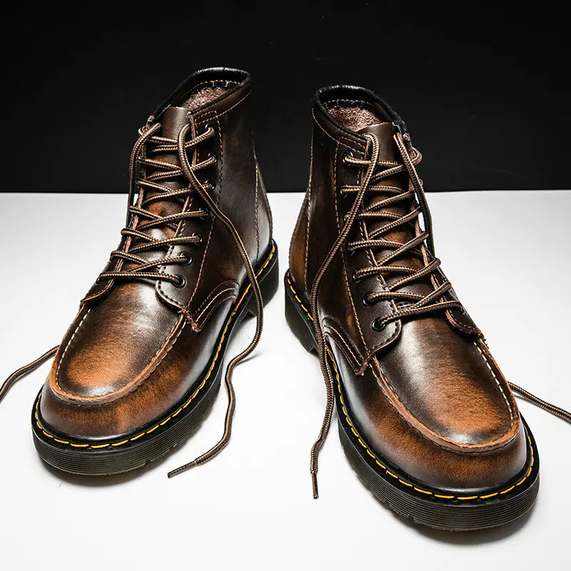 Men's High-Top Cowhide Martin Trendy Tooling Boots Pi-Mart