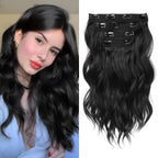 REECHO Hair Extensions 4PCS Clip in Hair Extensions 14" Short Beach Wavy Hair Extensions Invisible Lace Weft Natural Soft Hairpieces for Women – Black Pi-Mart