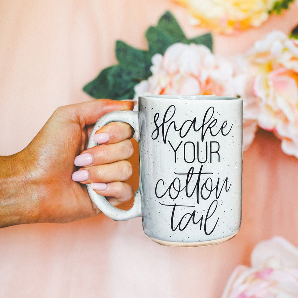 Shake Your Cotton Tail 16oz Ceramic Easter Coffee Mug Pastel Pink Blue BandsCo Straps