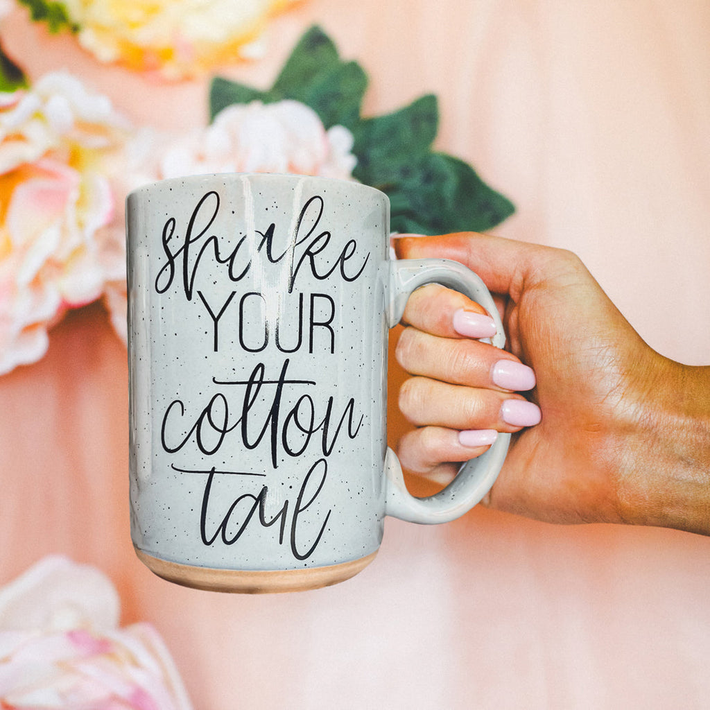 Shake Your Cotton Tail 16oz Ceramic Easter Coffee Mug Pastel Pink Blue BandsCo Straps