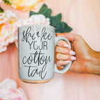 Shake Your Cotton Tail 16oz Ceramic Easter Coffee Mug Pastel Pink Blue BandsCo Straps
