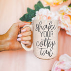 Shake Your Cotton Tail 16oz Ceramic Easter Coffee Mug Pastel Pink Blue BandsCo Straps