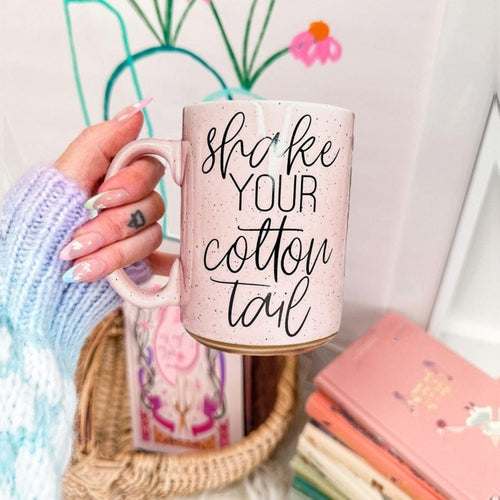 Shake Your Cotton Tail 16oz Ceramic Easter Coffee Mug Pastel Pink Blue BandsCo Straps