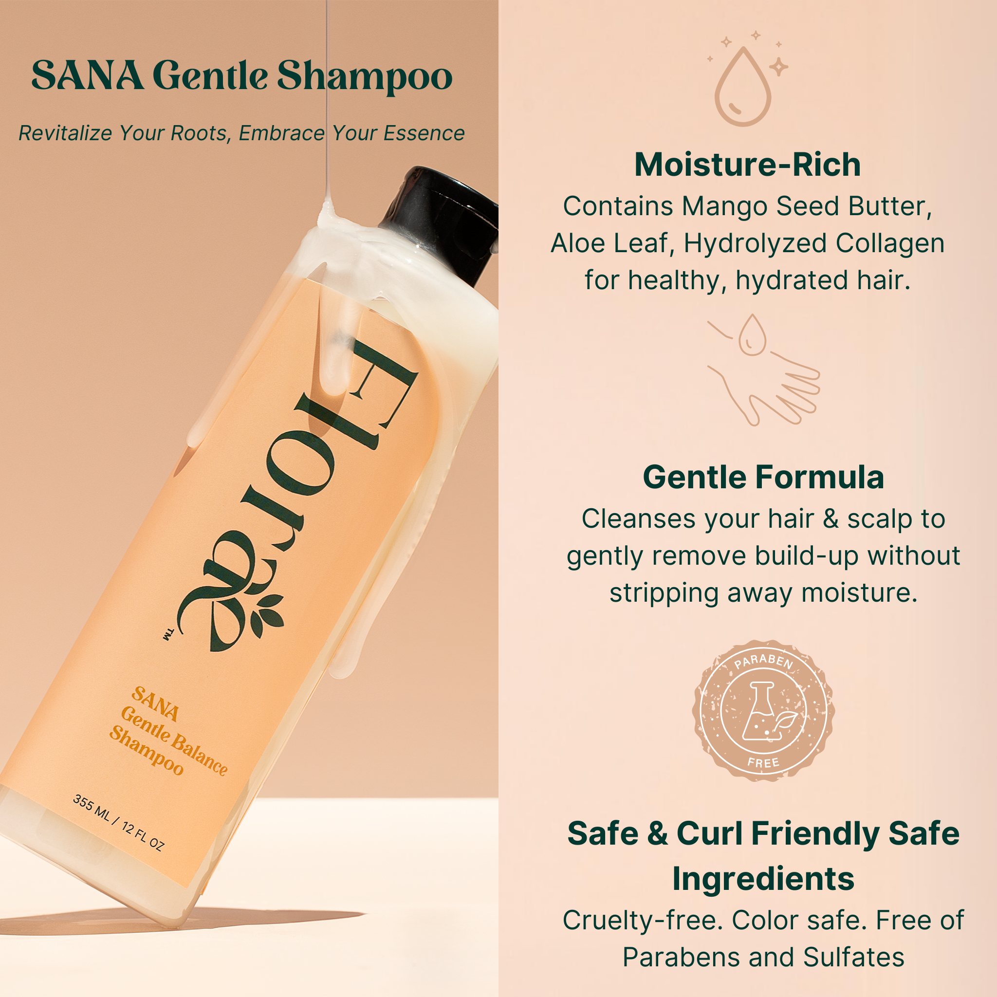 SANA Gentle Balance Shampoo - Infused w/ Hydrolyzed Collagen Floraebeauty