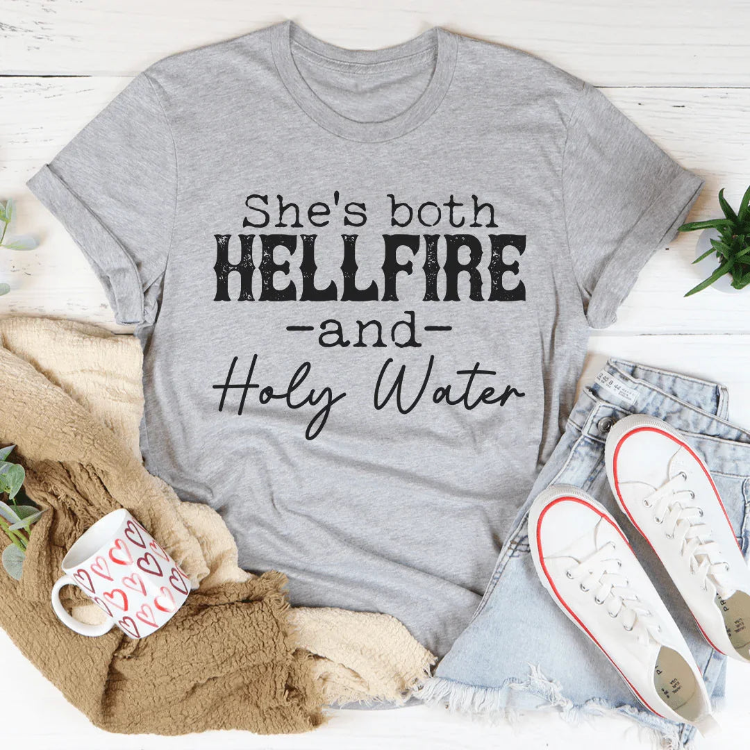 She's Both Hellfire And Holy Water Tee Peachy Sunday