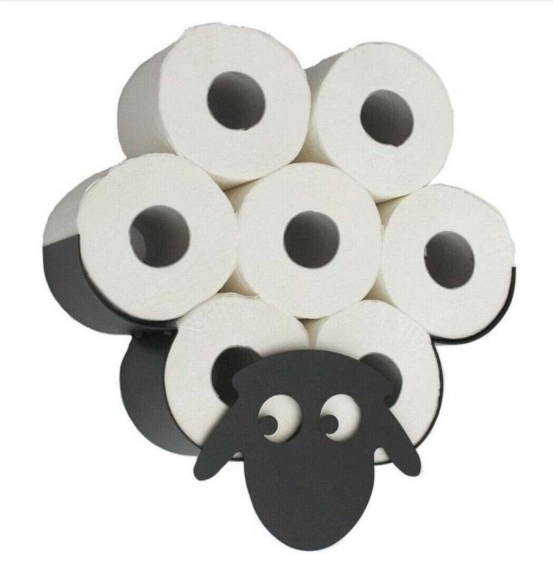 Sheep Toilet Paper Roll Holder Bathroom Wall Mounted Loo Rolls Storage Metal Rack Mount Hold Up 7 Rolls Novelty Animal Decorative Toilet Paper Holders Tissue Paper Storage Stand Wall Mount Iron Tissue Basket Sheep Art Decoration Bathroom House Office Stevvex