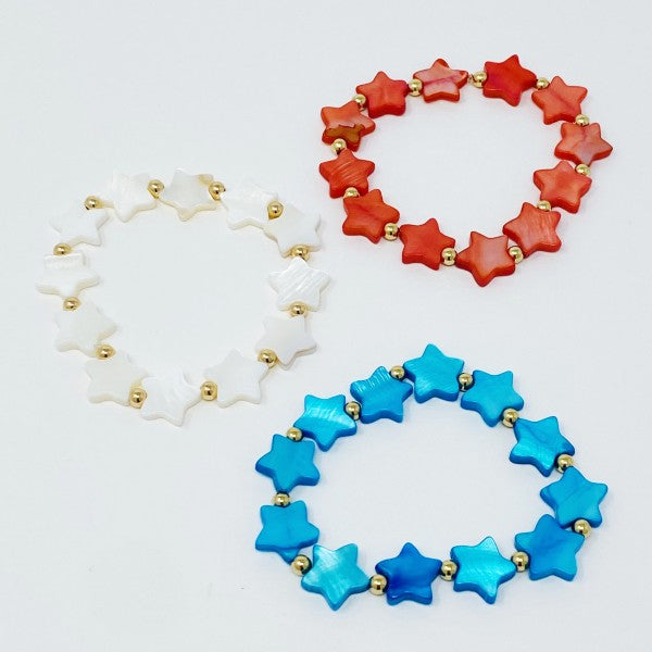 Shelly Star Stretch Shell Bracelet With Gold Bead Accents