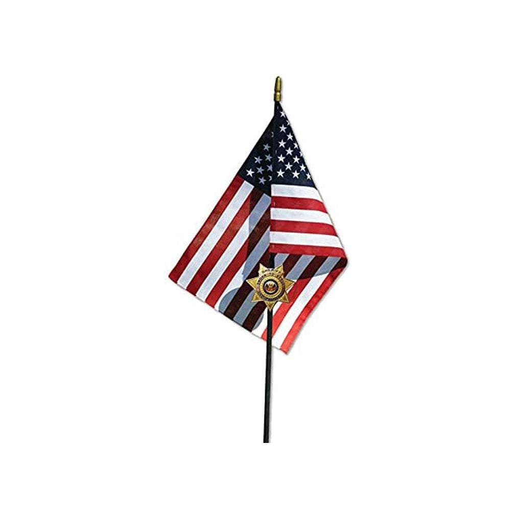 Sheriff Veteran Grave Marker With 30 Inch Tall American Cemetery Flag, Sheriff 5 Point Star Badge. The Military Gift Store