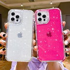 Shining Glitter Shockproof Bumper Phone Case For iPhone 13 12 11 14 Pro Max XR XS Max 13Pro 14 Transparent Soft Cover Cute Pink Glitter Design Transparent Shiny Shockproof Case For Women Girls Stevvex